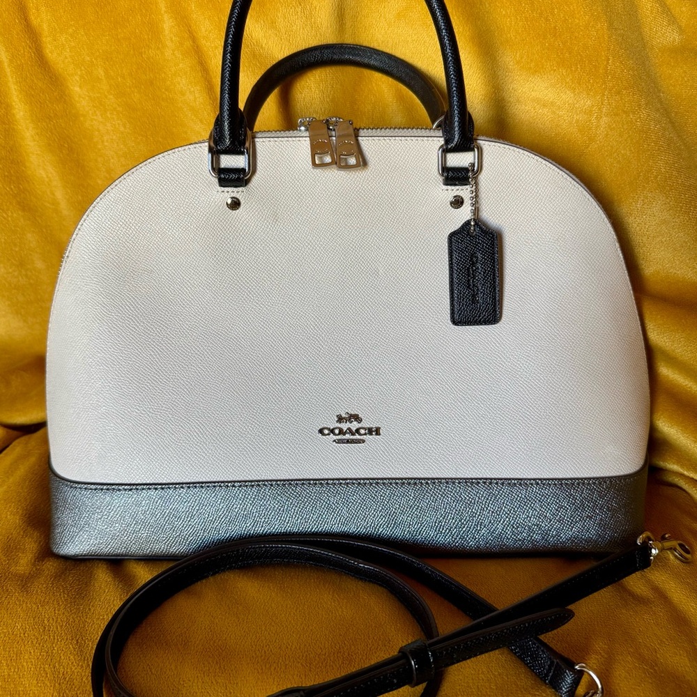 Coach White and Black Satchel with Structured Design